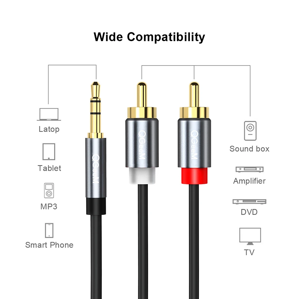 Kabel RCA QGeeM 2RCA ke 3.5mm, - Home Cinema Heos ulasan dan harga